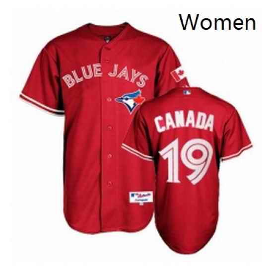 Womens Majestic Toronto Blue Jays 19 Jose Bautista Replica Red Canada Day MLB Jersey